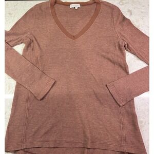 Michael Stars Brown Ribbed V-neck long sleeve shirt size small Oversized